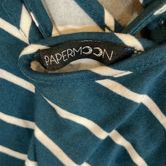 Papermoon Strappy Striped Teal White Loose Fit Tank Top Women Size Small - Picture 6 of 7